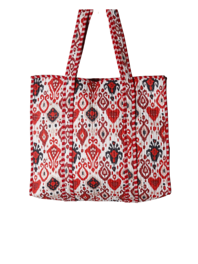 Gewatteerde schoudertas/shopper in rood met ornamentprint