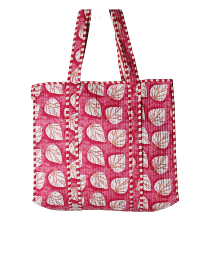 Gewatteerde schoudertas/shopper met bladerenprint