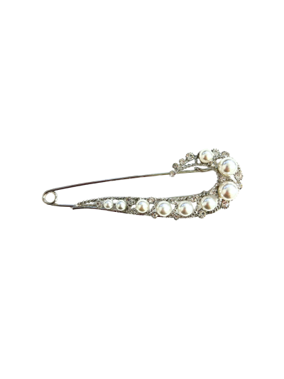 Zilver broche speld met parels en strass