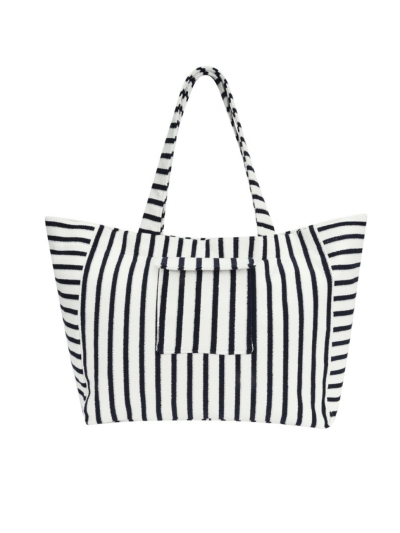 Badstof shopper tas met strepenmotief