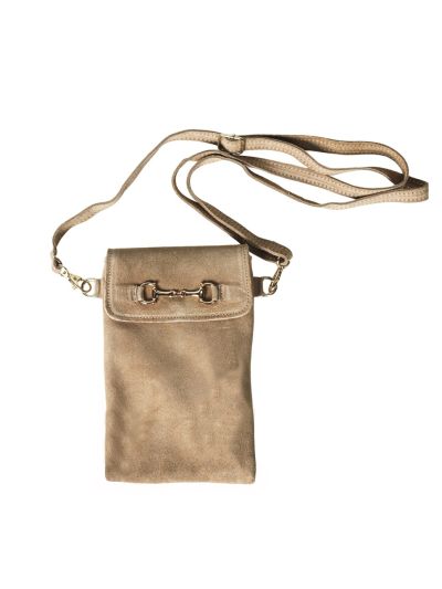 Suède telefoontasje in beige met gouden gesp
