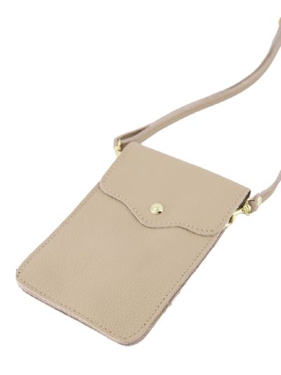 Lederen telefoontasje in taupe