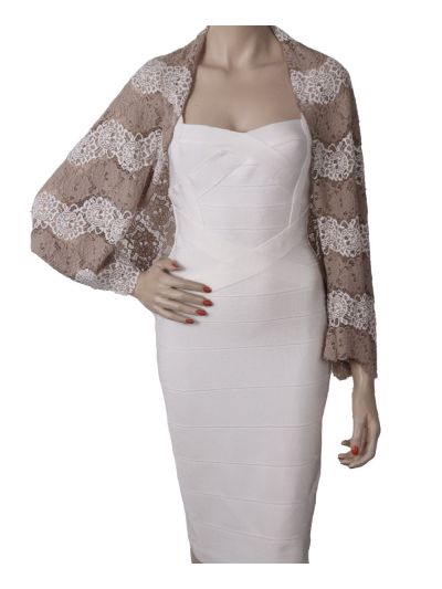 Kanten bolero stola in wit en taupe