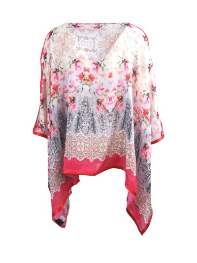Zijde-blend kaftan met bloemen- en reptielenprint