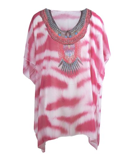 Voile tuniek met tijgerprint in roze-wit