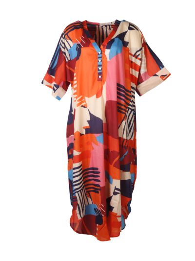 Katoenen kaftan jurk met grafische print