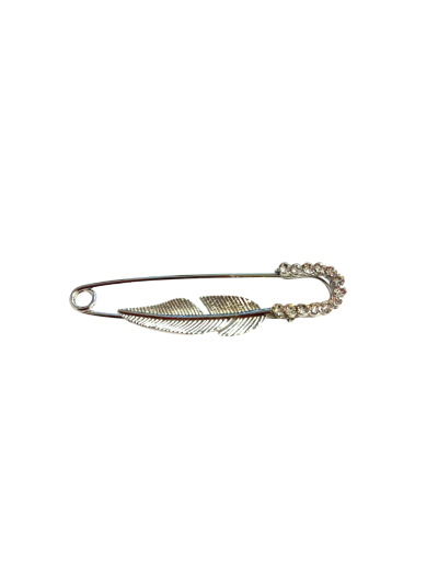 Bloem broche met veer, parel en strass