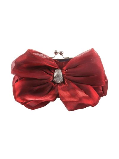 Warm rood satijnen avondtasje met organza strik