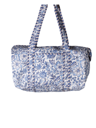 Gewatteerde weekendtas met bloemenprint in blauw