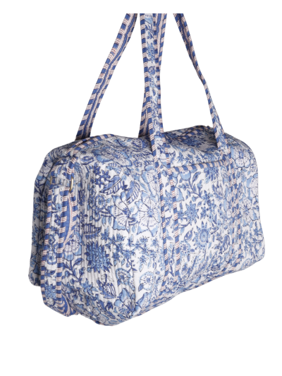 Gewatteerde weekendtas met bloemenprint in blauw