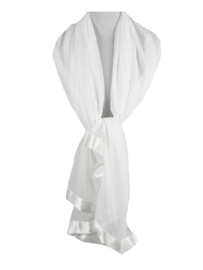 Witte crêpe voile stola met satijnen rand