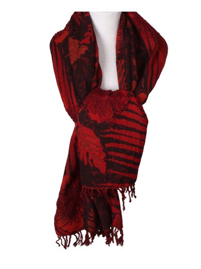 Rode wollen pashmina sjaal met bloemen