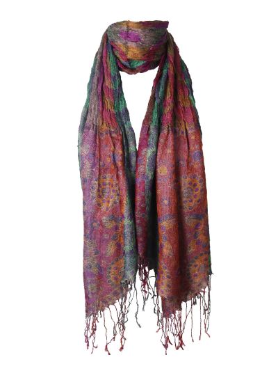 Crushed zijden pashmina sjaal met bloemenprint
