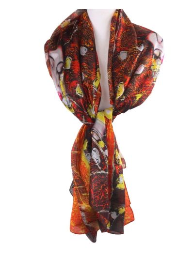Zijden sjaal/stola met print met een schildering van Gustav Klimt in oranje-geel