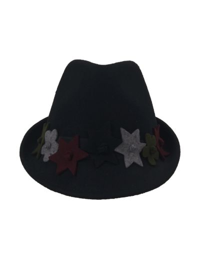 Zwarte wollen fedora hoed met sterren