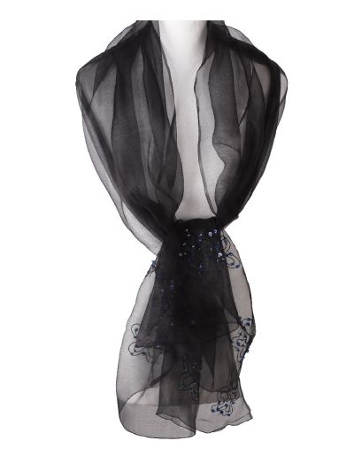 Zwart zijde organza stola met bloem details