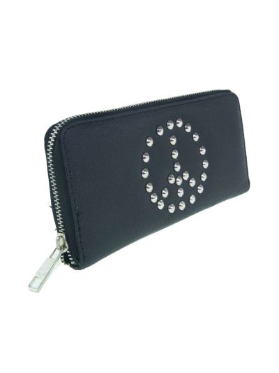Zwarte boff portemonnee met studs in peace sign