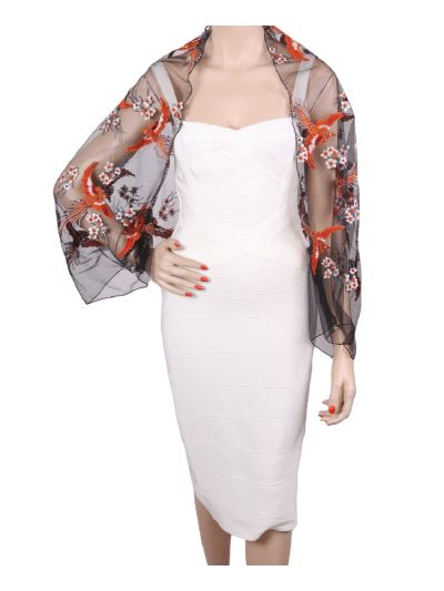 Bolero stola met geborduurde vogel- en bloemen