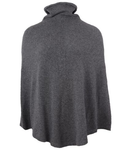 Middengrijze poncho met col van 100% kasjmier
