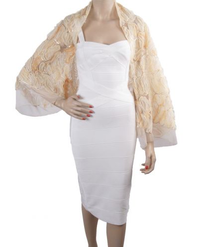Goud/crèmekleurige bolero stola met pailletten en lintstiksels