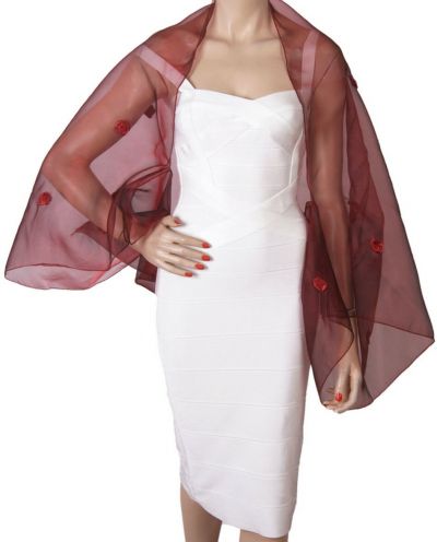 Wijnrode organza bolero stola met satijnen roosjes