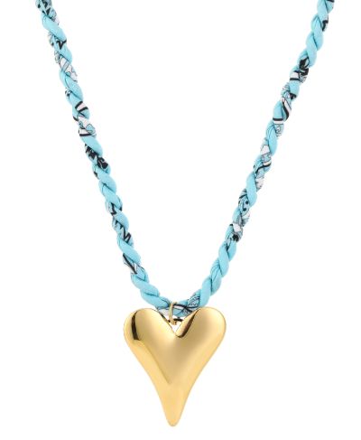 Bandana ketting in turquoise met XL hart