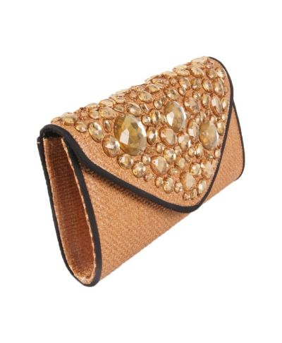 Beige clutch met steentjes