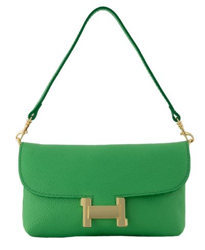 Helene lederen clutch in biljartgroen