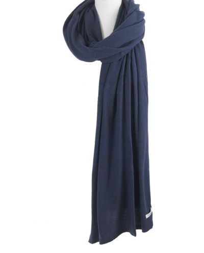 Kasjmier-blend sjaal/omslagdoek in gemêleerde jeansblauw