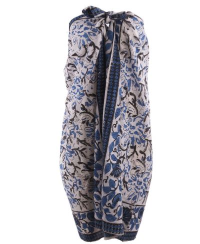 Sarong pareo in wit met bloemenprint in zwart en blauw