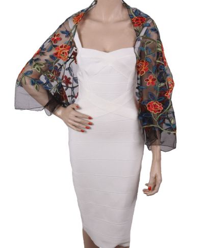 Bolero stola van zwarte tulle met geborduurde bloemen 