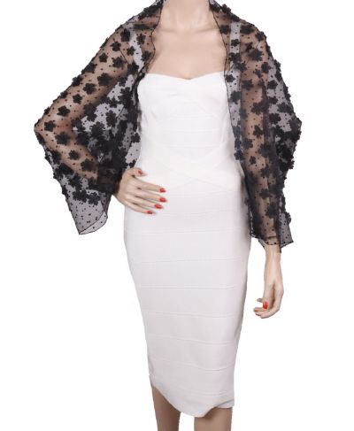 Zwarte bolero stola met stippen- en bloemen