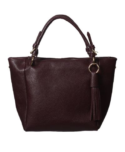 Lederen handtas met riemgesp en kwast