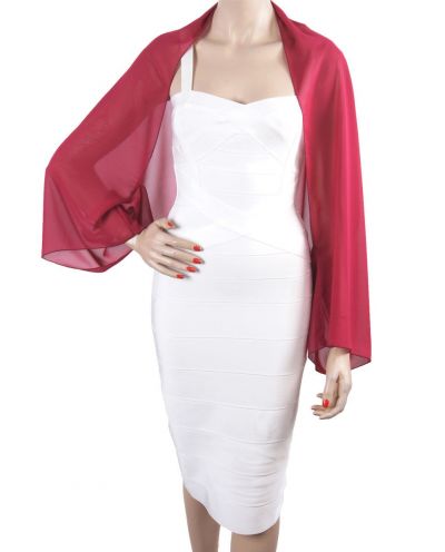 Korte bolero stola van crêpe voile in framboosrood
