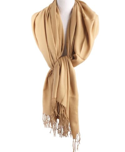 Soepelvallende effen camelkleurige pashmina sjaal