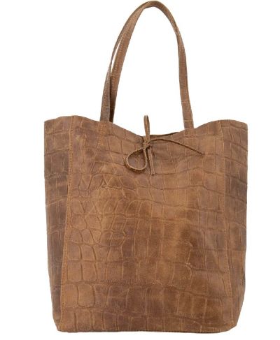 Cognac lederen croco shopper
