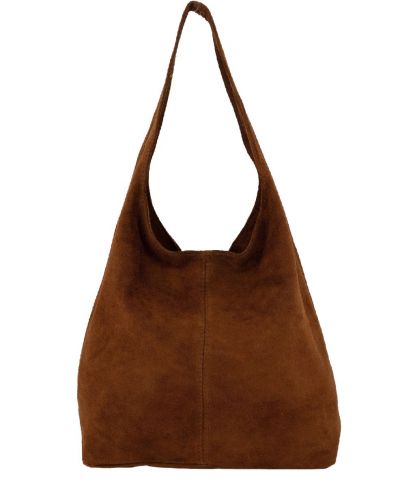 Cognac suède shopper met rits