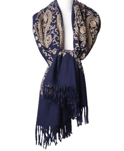 Zachte omslagdoek met geweven paisley dessin