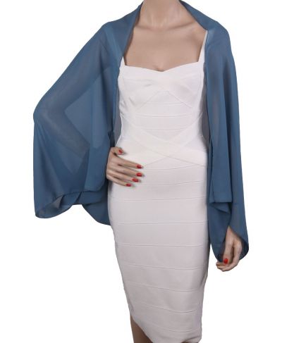 Denimblauwe bolero stola van crêpe voile