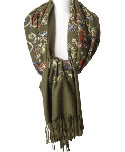 Kasjmier-blend sjaal met geborduurde bloemen