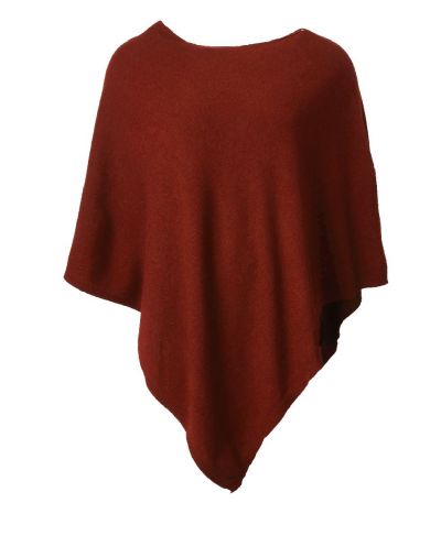 Poncho in kasjmier-blend in donker-oranje