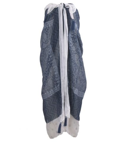 Donkerblauwe pareo met ornament- en stippenprint