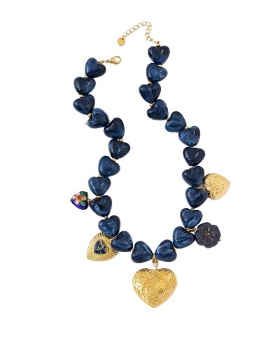 Hartjesketting met marmer effect en gouden bedels