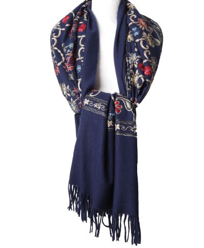 Kasjmier-blend sjaal met geborduurde bloemen