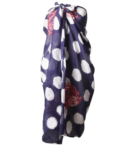 Donkerblauwe sarong met stippen en borduursel