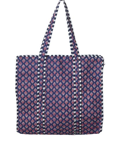 Donkerblauwe gewatteerde shopper met kleine bloemetjes 