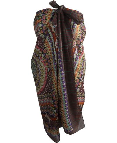 Donkerbruine sarong met ornament- en bloemenprint
