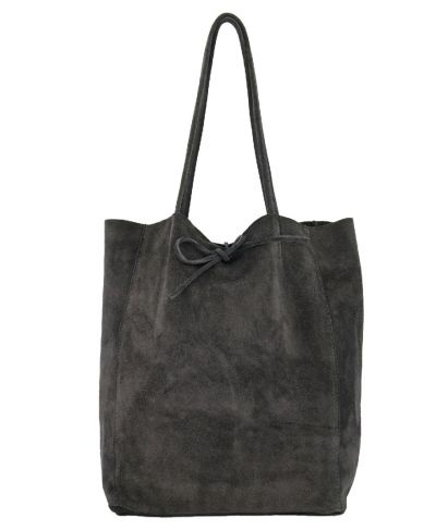 Suède shopper in donkergrijs