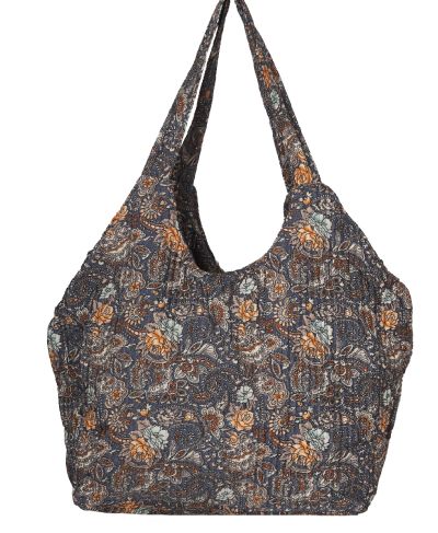 Nola- Gewatteerde shopper in donkergrijs met bloemen