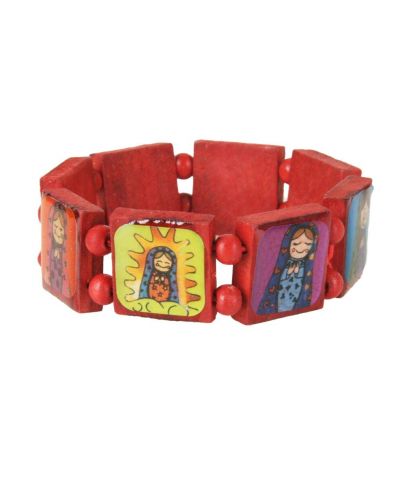 Donkerrode houten  stretch-armband met babuschka's